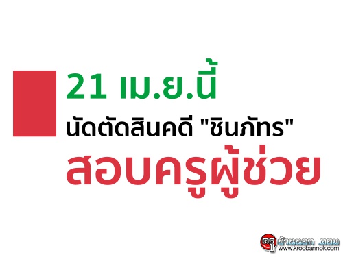 21เม.ย.นี้นัดตัดสินคดี "ชินภัทร" สอบครูผู้ช่วย 21เม.ย.นี้นัดตัดสินคดี "ชินภัทร" สอบครูผู้ช่วย