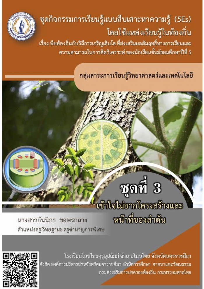 ชุดกิจกรรมการเรียนรู้แบบสืบเสาะหาความรู้ (5Es) โดยใช้แหล่งเรียนรู้ในท้องถิ่น เรื่อง พืชท้องถิ่นกับวิถีการเจริญเติบโต : กันนิภา ขอพรกลาง