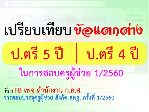 เปรียบเทียบข้อแตกต่าง ป.ตรี 5 ปี กับ ป.ตรี 4 ปี ในการสอบบรรจุครูผู้ช่วย สังกัด สพฐ. ครั้งที่ 1/2560