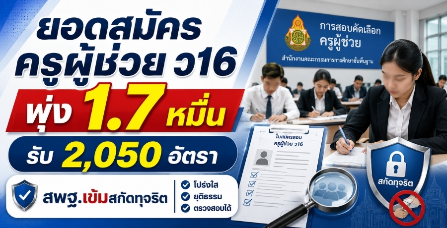 ยอดสมัครครูผู้ช่วย ว16 พุ่ง 1.7 หมื่น รับ 2,050 อัตรา-สพฐ.เข้มสกัดทุจริต ยอดสมัครครูผู้ช่วย ว16 พุ่ง 1.7 หมื่น รับ 2,050 อัตรา-สพฐ.เข้มสกัดทุจริต