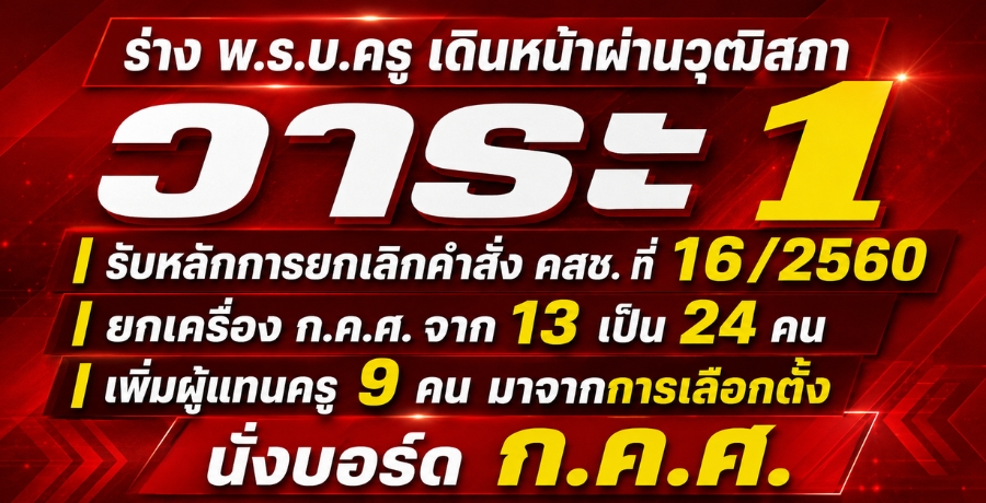 ร่าง พ.ร.บ.ครูเดินหน้าผ่านวุฒิสภาวาระ1 รับหลักการยกเลิกคำสั่ง คสช.ที่ 16/2560 ยกเครื่อง ก.ค.ศ.จาก 13 เป็น24 คน เพิ่มผู้แทนครู 9 คน มาจากการเลือกตั้ง นั่งบอร์ด ก.ค.ศ.