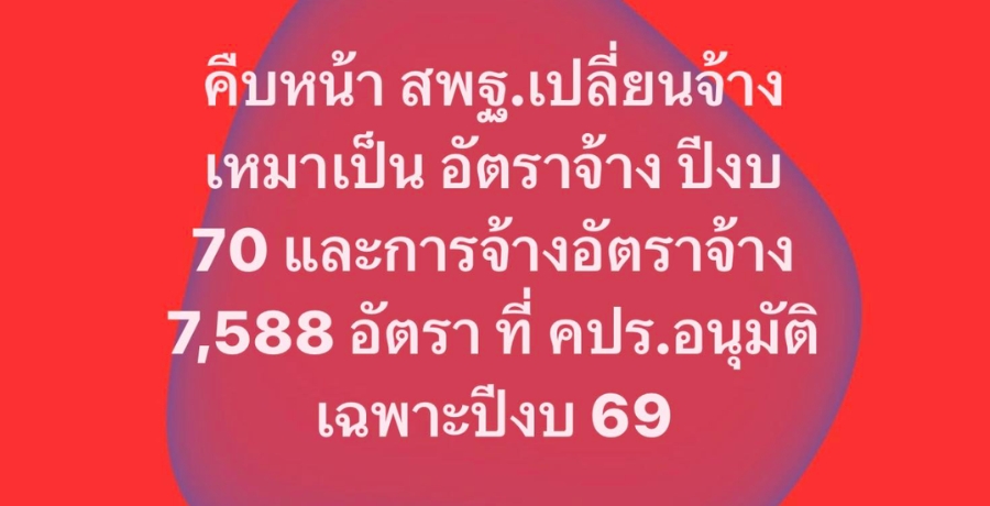คืบหน้า สพฐ.เปลี่ยนจ้างเหมาเป็น อัตราจ้าง ปีงบ 70 และการจ้างอัตราจ้าง 7,588 อัตรา ที่ คปร.อนุมัติเฉพาะปีงบ 69